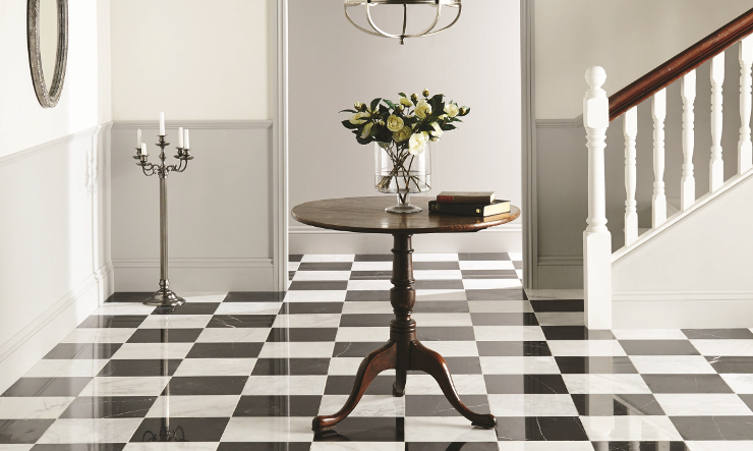 Original Style Earthworks Viano White polished marble and Nero polished marble floor tiles